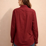 Maroon Bloom Embroidered Shirt For Women