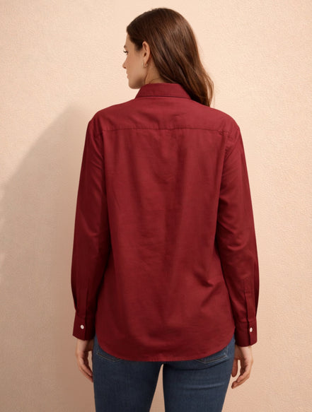 Maroon Bloom Embroidered Shirt For Women