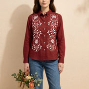 Maroon Bloom Embroidered Shirt For Women