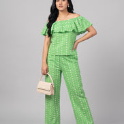 Green Off Shoulder Cord Set