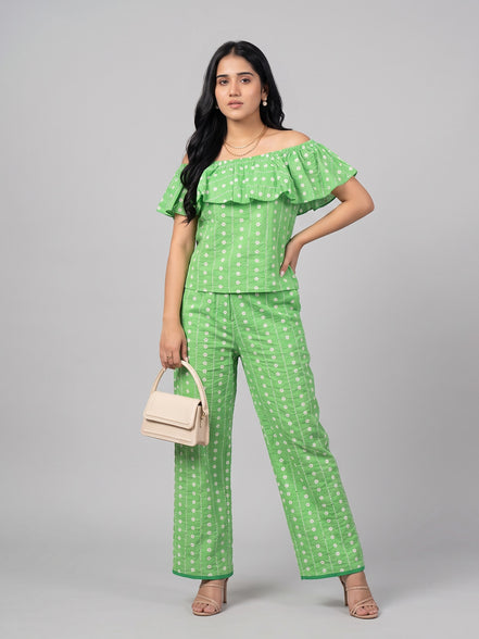 Green Off Shoulder Cord Set