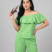 Green Off Shoulder Cord Set