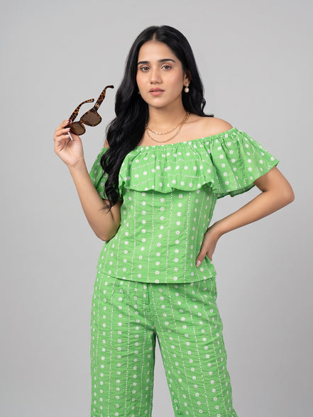 Green Off Shoulder Cord Set