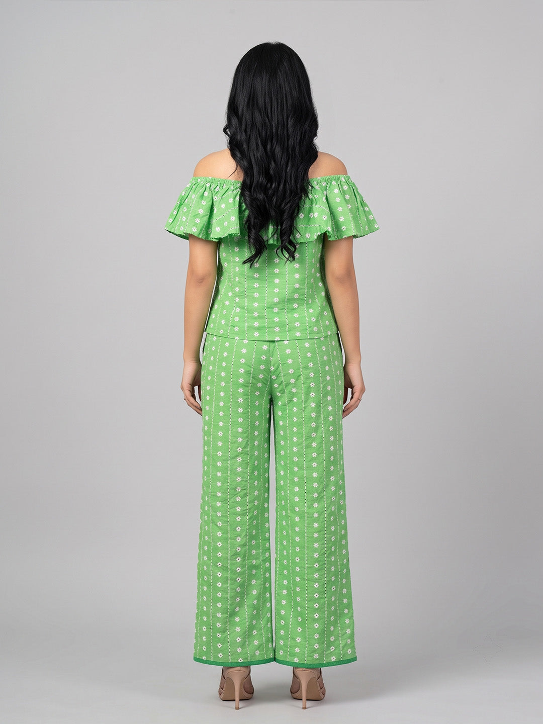 Green Off Shoulder Cord Set