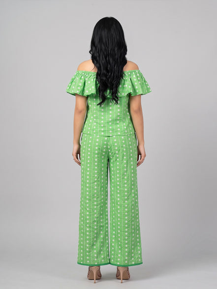 Green Off Shoulder Cord Set