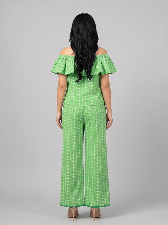 Green Off Shoulder Cord Set