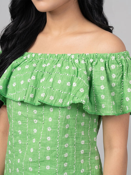 Green Off Shoulder Cord Set