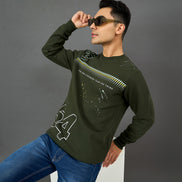 Dark Olive Printed Sweatshirt