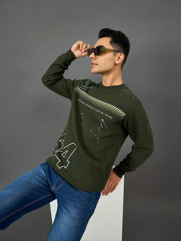 Dark Olive Printed Sweatshirt