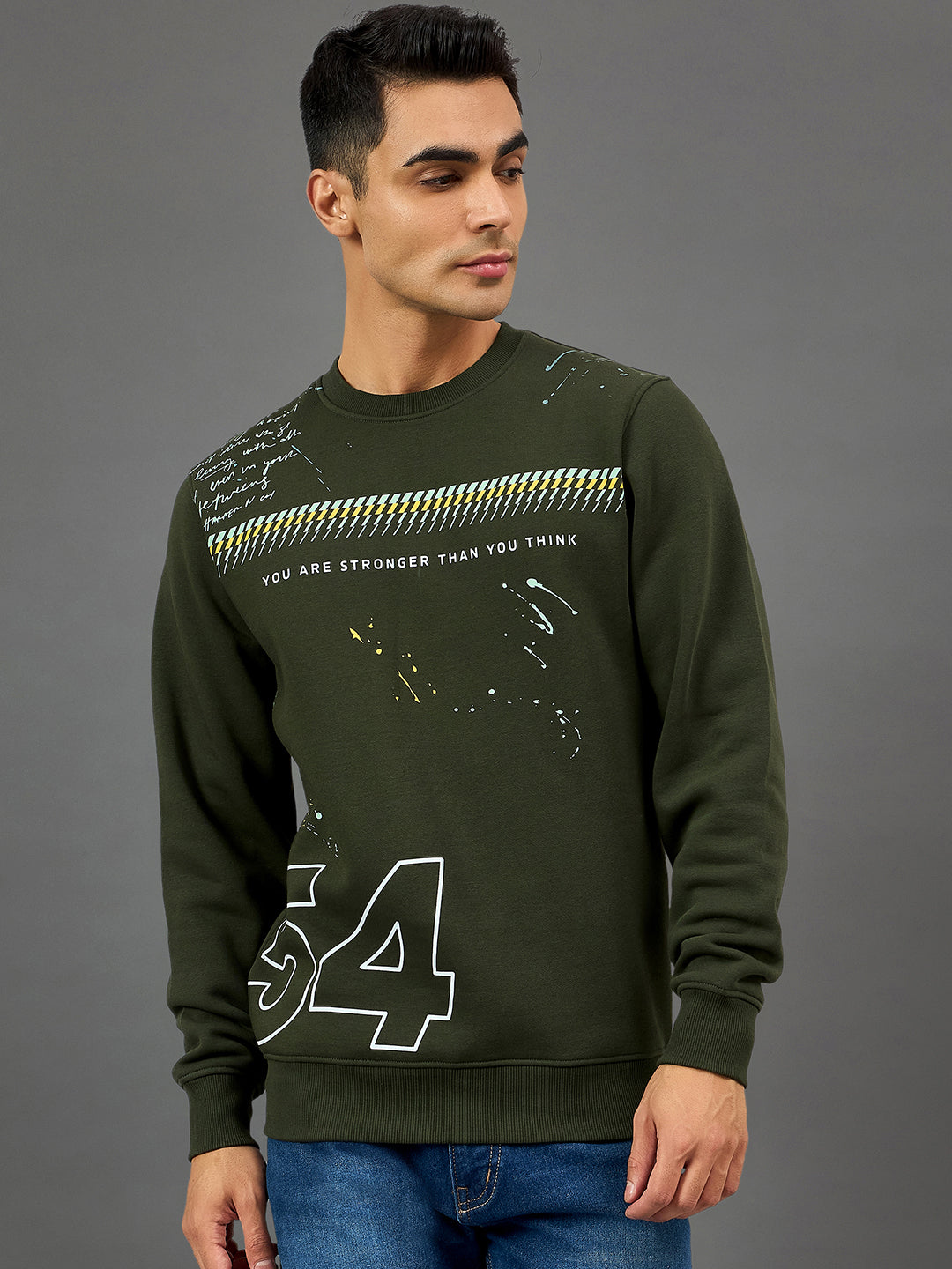 Dark Olive Printed Sweatshirt