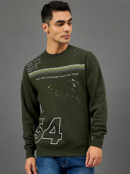 Dark Olive Printed Sweatshirt