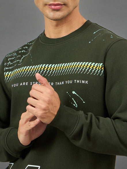 Dark Olive Printed Sweatshirt