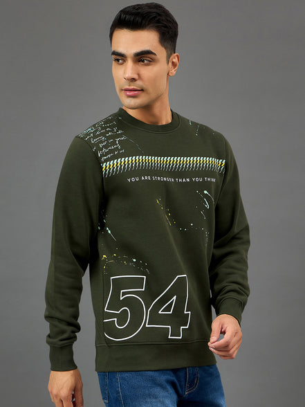 Dark Olive Printed Sweatshirt