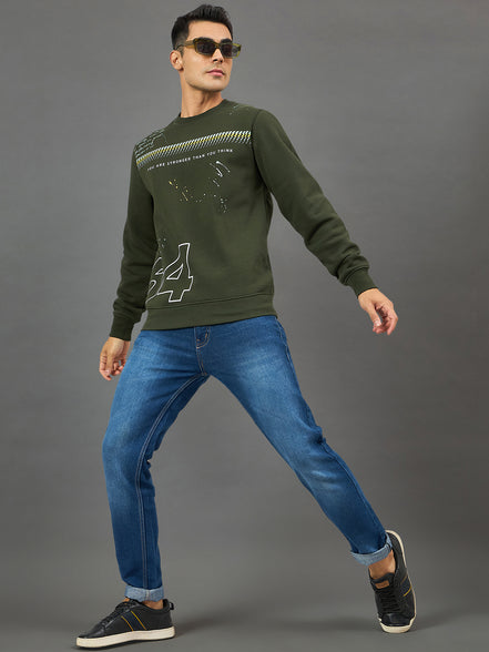 Dark Olive Printed Sweatshirt