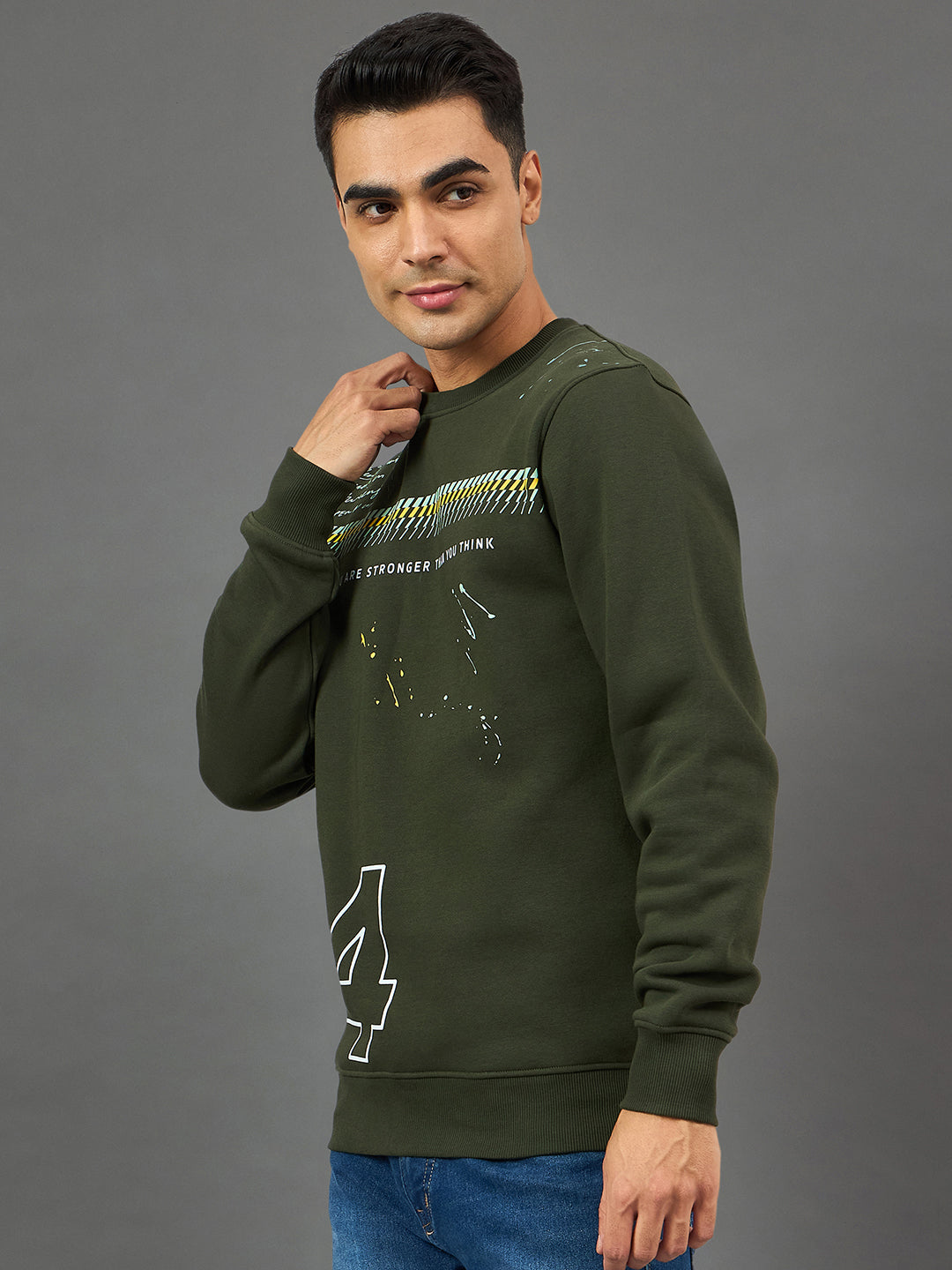 Dark Olive Printed Sweatshirt