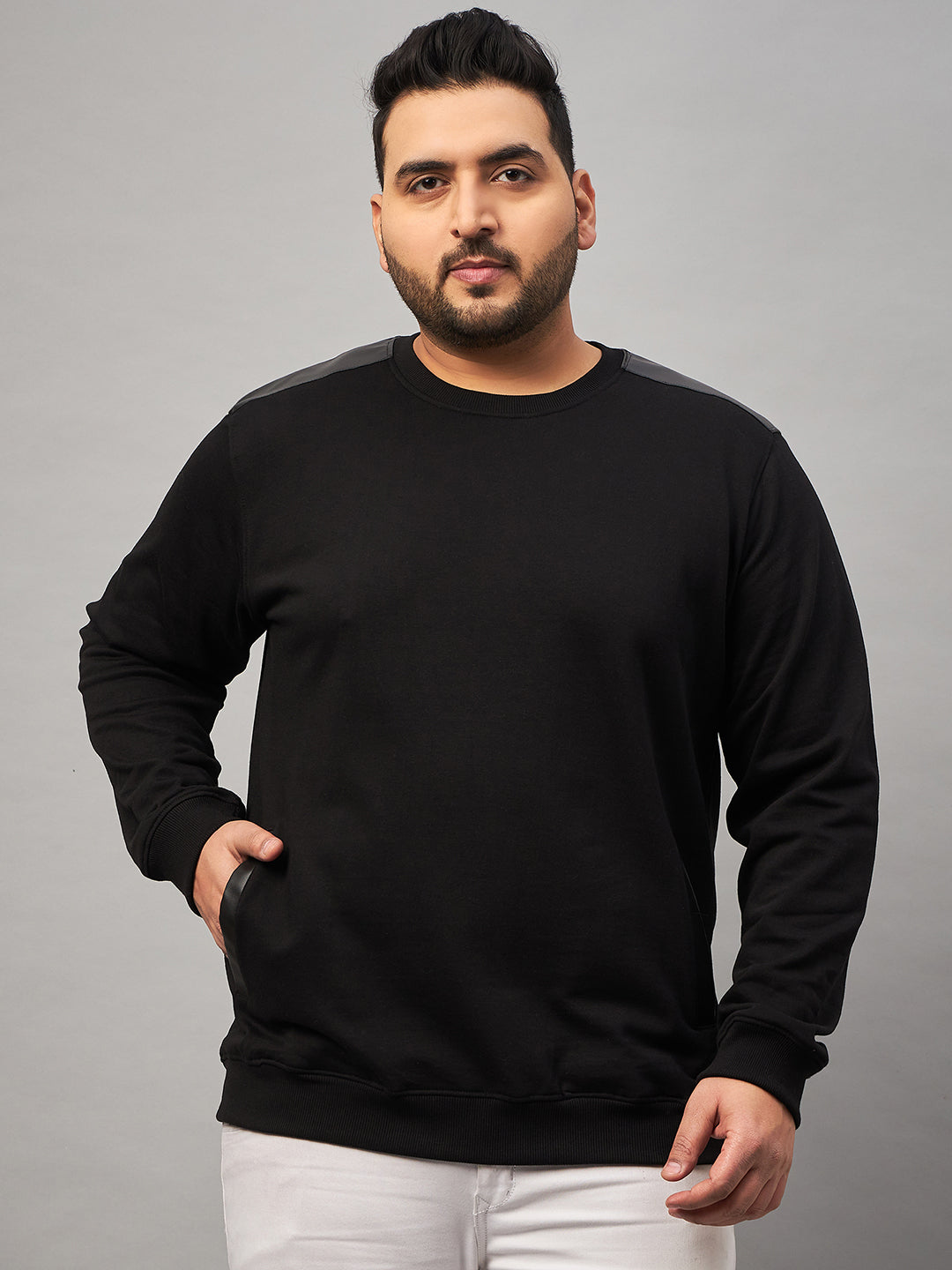 Black Round Neck Plus active Sweatshirt