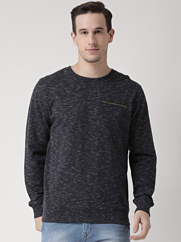 Navy Blue Self Design Sweatshirt