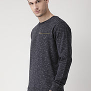 Navy Blue Self Design Sweatshirt