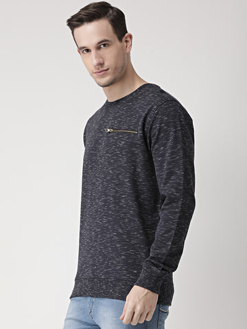 Navy Blue Self Design Sweatshirt