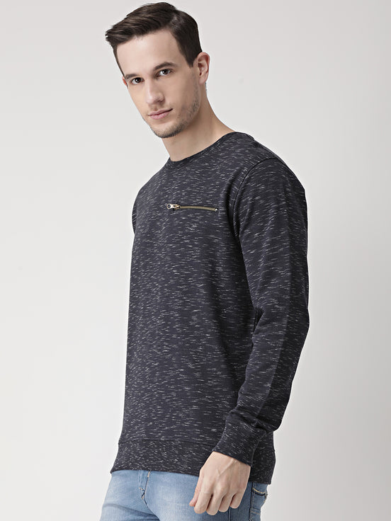 Navy Blue Self Design Sweatshirt