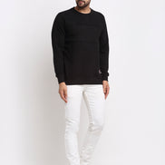 Black Colourblocked Round Neck Sweatshirt