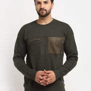 Olive Colourblocked  Round Neck Sweatshirt