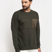 Olive Colourblocked  Round Neck Sweatshirt