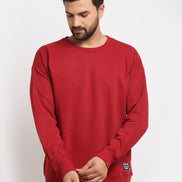 Red Solid Round Neck Sweatshirt