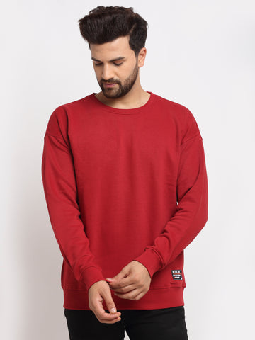 Red Solid Round Neck Sweatshirt