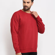 Red Solid Round Neck Sweatshirt