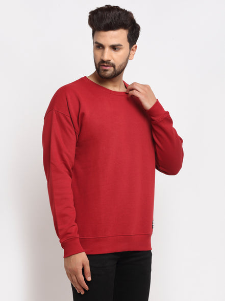 Red Solid Round Neck Sweatshirt