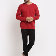 Red Solid Round Neck Sweatshirt