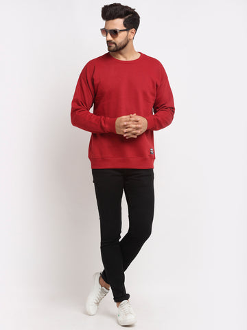 Red Solid Round Neck Sweatshirt