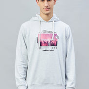 Ecru Melange Printed Full Sleeve Hooded Sweatshirt