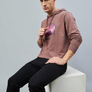 Mauve Printed Hooded Sweatshirt