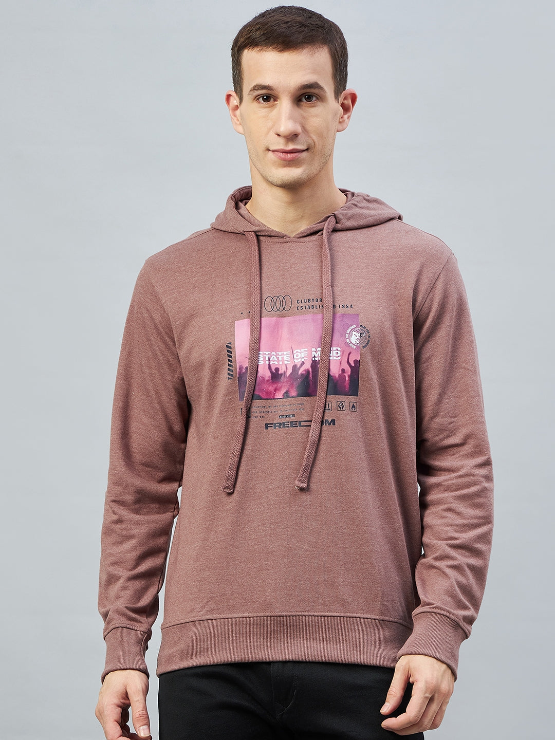 Mauve Printed Hooded Sweatshirt