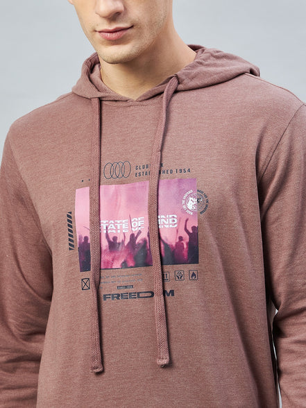 Mauve Printed Hooded Sweatshirt