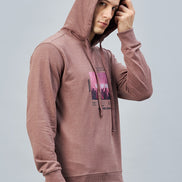 Mauve Printed Hooded Sweatshirt