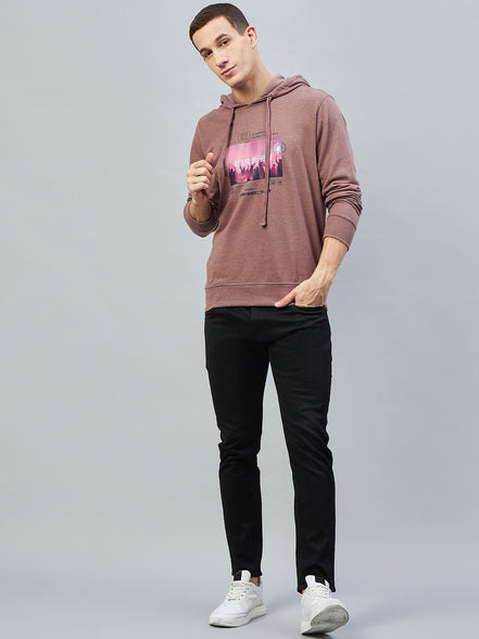Mauve Printed Hooded Sweatshirt