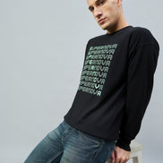 Black Printed Full Sleeve Round Neck Sweatshirt