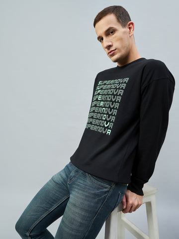 Black Printed Full Sleeve Round Neck Sweatshirt