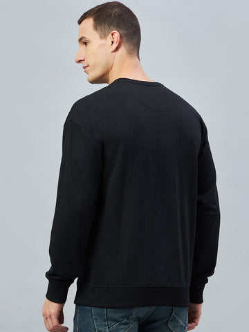 Black Printed Full Sleeve Round Neck Sweatshirt