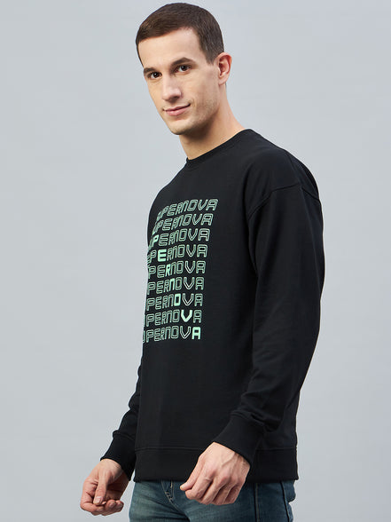 Black Printed Full Sleeve Round Neck Sweatshirt