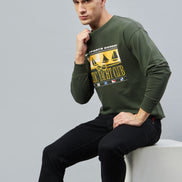 Olive Printed Full Sleeve Round Neck Sweatshirt