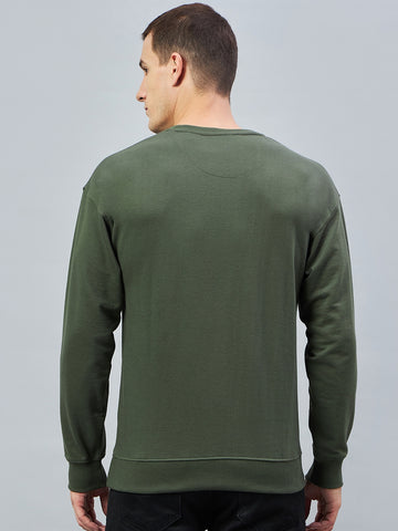 Olive Printed Full Sleeve Round Neck Sweatshirt