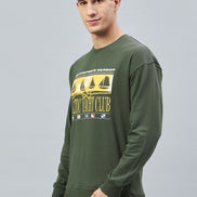 Olive Printed Full Sleeve Round Neck Sweatshirt