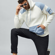 Off white Colorblocked Full Sleeve Hooded Sweatshirt