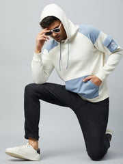 Off white Colorblocked Full Sleeve Hooded Sweatshirt