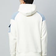 Off white Colorblocked Full Sleeve Hooded Sweatshirt