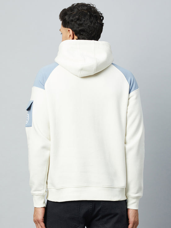 Off white Colorblocked Full Sleeve Hooded Sweatshirt